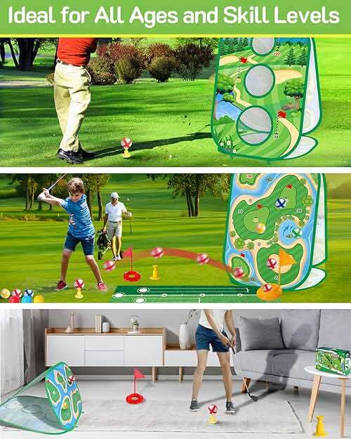 4-In-1 Kids Sticky Golf Games Set With Club, Golf Putting Practice Mat,3-Sided Golf Chipping Net, Multiple Game Modes, Golf Cornhole Board Set, Indoor & Outdoor Golf Practice For Kids & Adults - Image 4