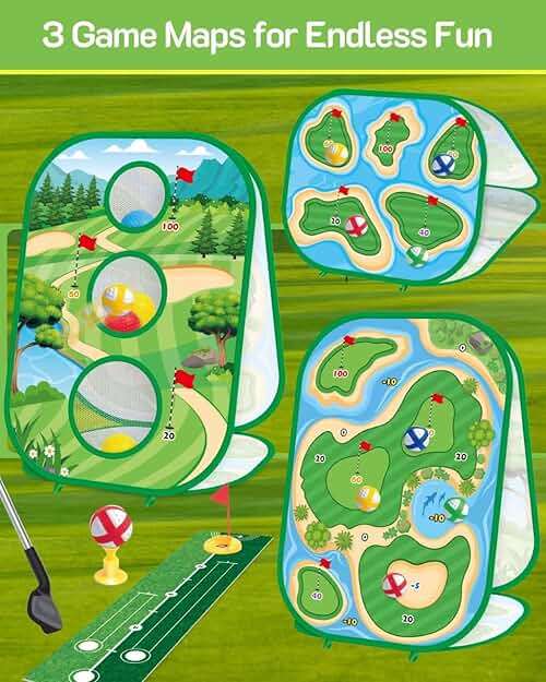 4-In-1 Kids Sticky Golf Games Set With Club, Golf Putting Practice Mat,3-Sided Golf Chipping Net, Multiple Game Modes, Golf Cornhole Board Set, Indoor & Outdoor Golf Practice For Kids & Adults - Image 5