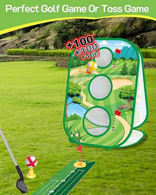 4-In-1 Kids Sticky Golf Games Set With Club, Golf Putting Practice Mat,3-Sided Golf Chipping Net, Multiple Game Modes, Golf Cornhole Board Set, Indoor & Outdoor Golf Practice For Kids & Adults - Image 6