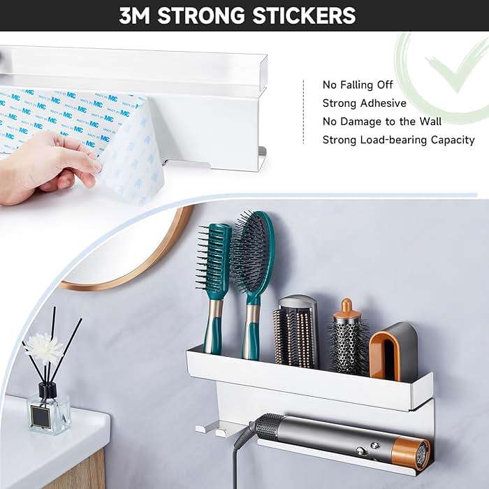 Storage Hair Dryer Holder for Curling Iron Wands Accessories, Hair Straightener Holder, Wall Mount Hair Tool Organizer for Styler Attachments, Curling Iron Holder Organizer for Bathroom, Silver - Image 6