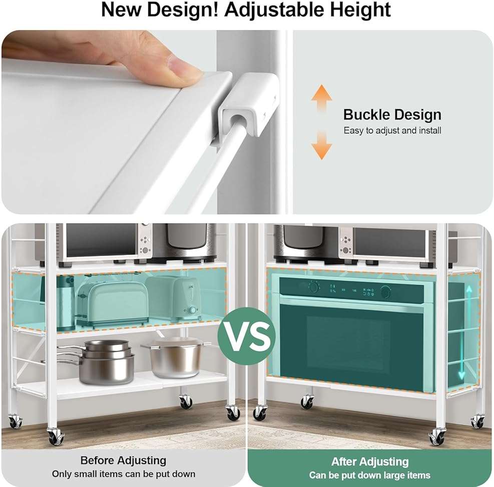 Himix 5 Tier Foldable Storage Shelves, Expandable Folding Pantry Shelf with Wheels, Changeable into 2 Shelf Units, Collapsible Storage Rack Metal Shelves for Kitchen, Room, Garage, White - Image 4