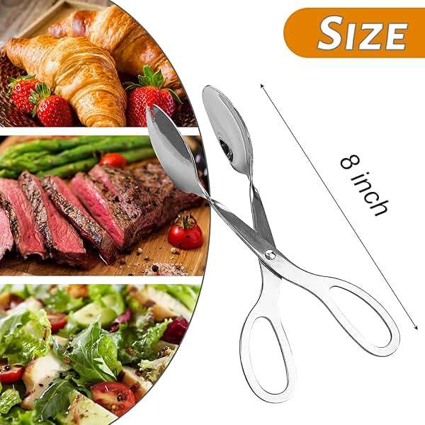 2 Pieces Salad Tongs, 8 Inch Serving Tongs, Stainless Steel Food Scissor Tongs, Buffet Tongs for Home Kitchen Party Bread Cake Bake Steak Barbecue Buffet Catering - Image 5
