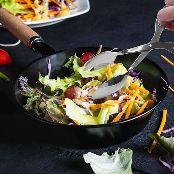 2 Pieces Salad Tongs, 8 Inch Serving Tongs, Stainless Steel Food Scissor Tongs, Buffet Tongs for Home Kitchen Party Bread Cake Bake Steak Barbecue Buffet Catering - Image 6