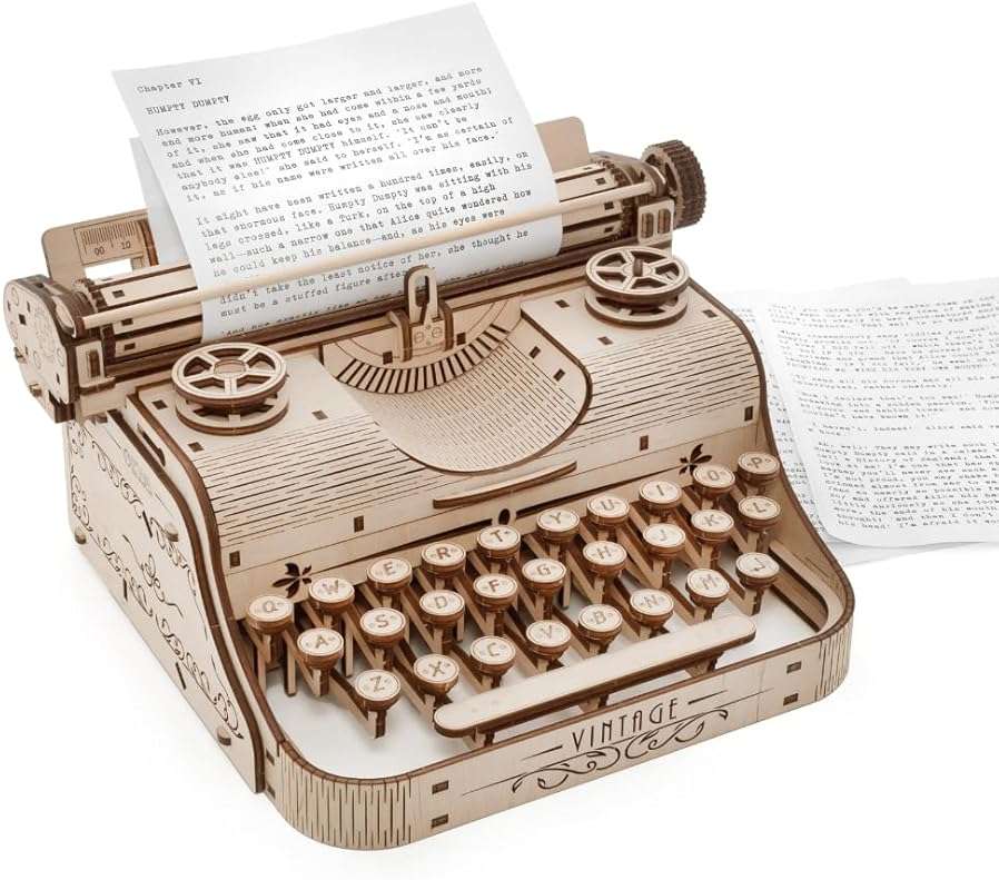 Vintage Typewriter - Realistic Wooden Mechanical Model Kit, 453 Pieces - Image 1