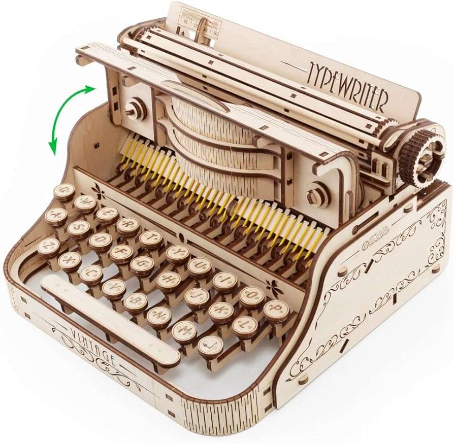 Vintage Typewriter - Realistic Wooden Mechanical Model Kit, 453 Pieces - Image 4