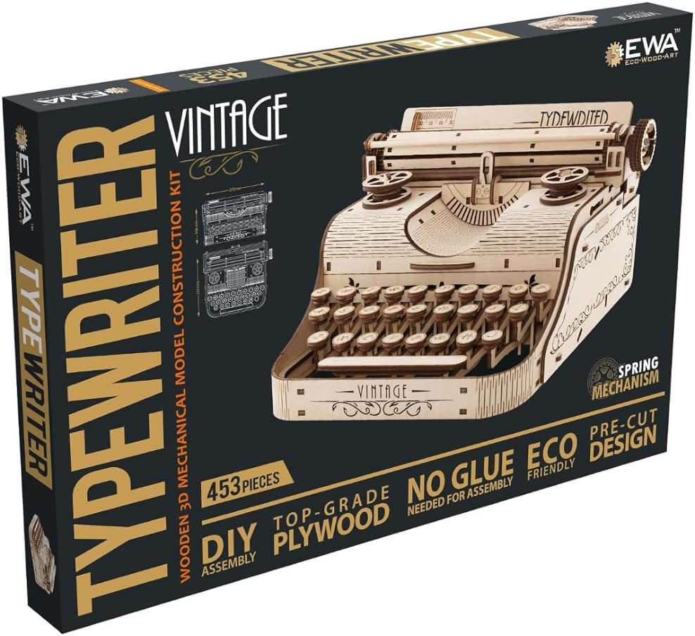 Vintage Typewriter - Realistic Wooden Mechanical Model Kit, 453 Pieces - Image 8