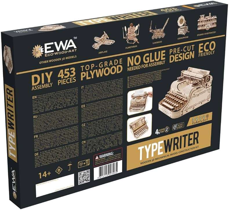 Vintage Typewriter - Realistic Wooden Mechanical Model Kit, 453 Pieces - Image 9