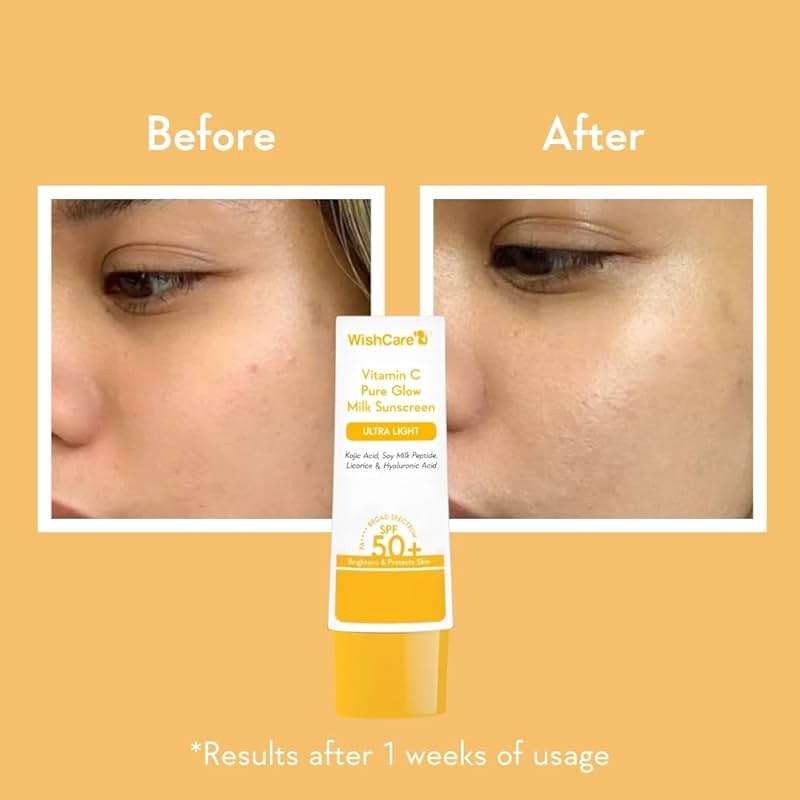 WishCare Vitamin C Sunscreen SPF 50 PA++++ | Pure Glow Milk | Oil Free | No White Cast | 50g - Image 3