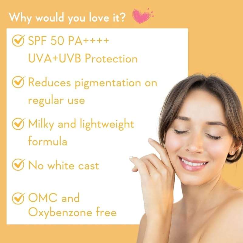 WishCare Vitamin C Sunscreen SPF 50 PA++++ | Pure Glow Milk | Oil Free | No White Cast | 50g - Image 4