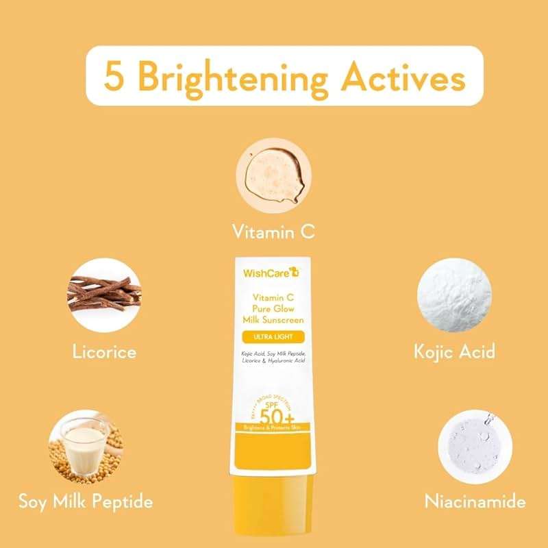 WishCare Vitamin C Sunscreen SPF 50 PA++++ | Pure Glow Milk | Oil Free | No White Cast | 50g - Image 5