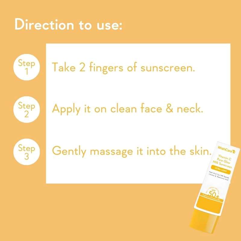 WishCare Vitamin C Sunscreen SPF 50 PA++++ | Pure Glow Milk | Oil Free | No White Cast | 50g - Image 6