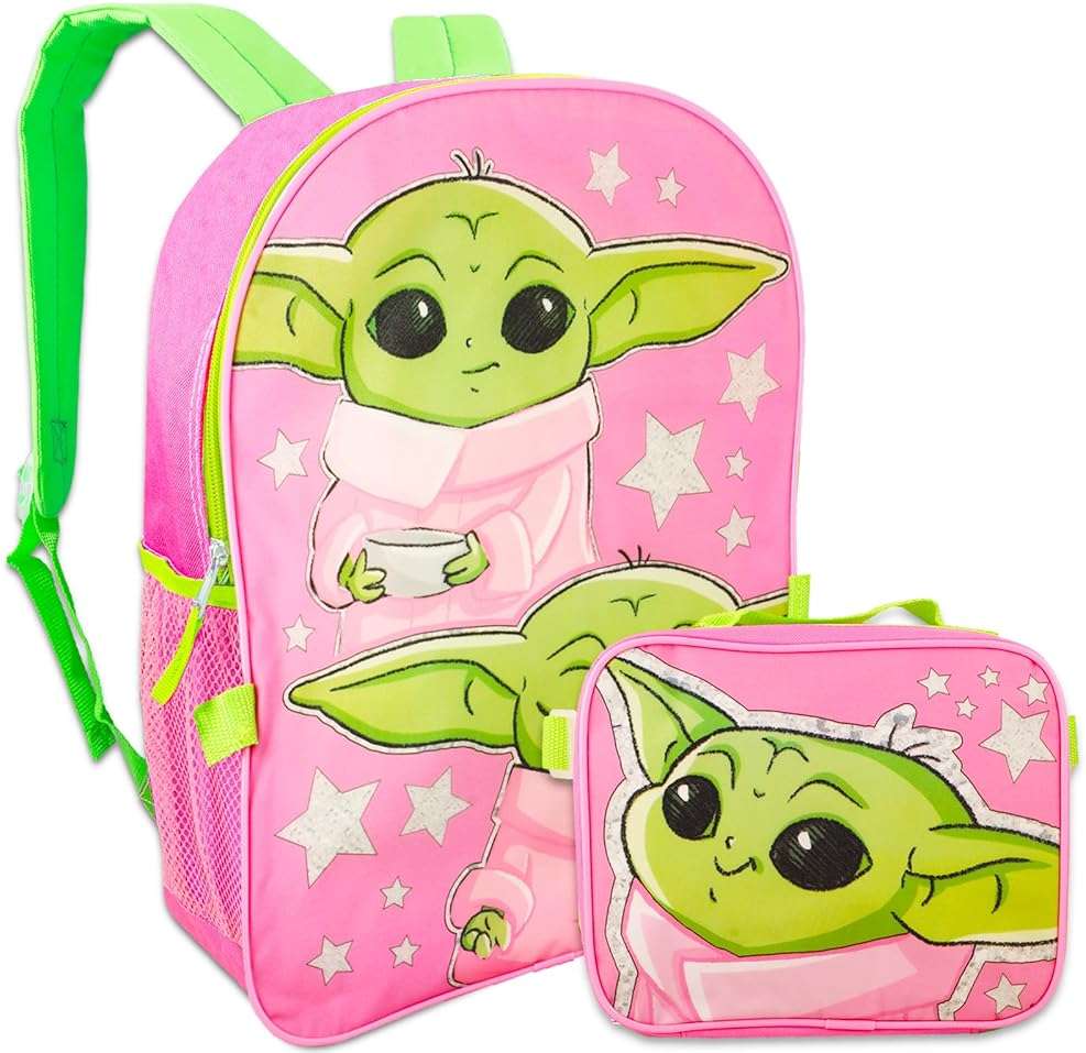 Baby Yoda Backpack with Lunch Box Set - Bundle of Mandalorian Backpack, Lunch Box, Water Bottle, Stickers, More | Star Wars School Supplies for Kids - Image 2