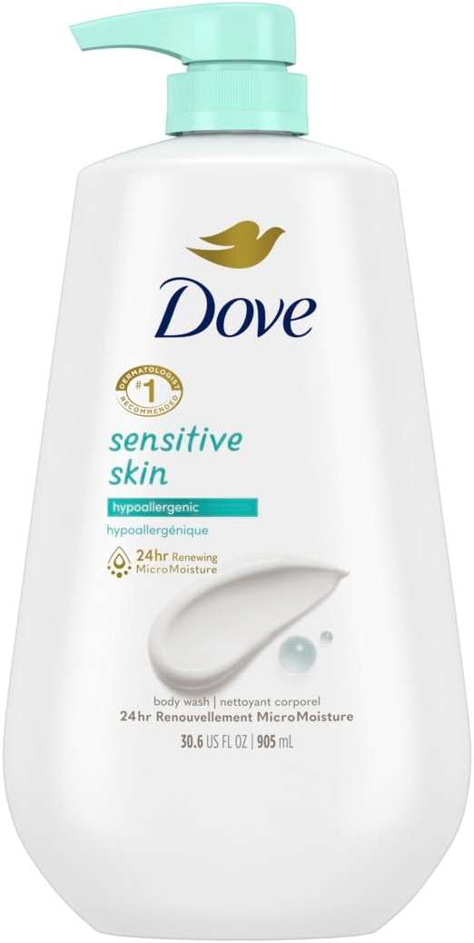 Dove Body Wash with Pump Sensitive Skin Hypoallergenic, Paraben-Free, Sulfate-Free & Beauty Bar More Moisturizing Than Bar Soap for Softer Skin, Fragrance Free, Hypoallergenic - Image 2