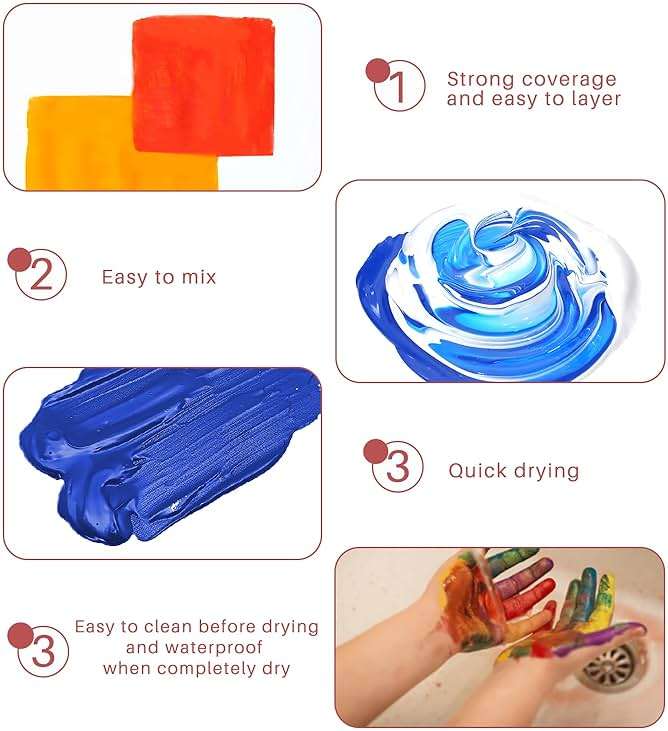 Artecho Acrylic Paint Set 24 Colors 2oz/59ml with 12 Brushes, Art Supplies | Permanent rich pigment non-toxic craft kit for canvas, fabric, rock, wood, ceramic, Great gift for adults & beginners - Image 5