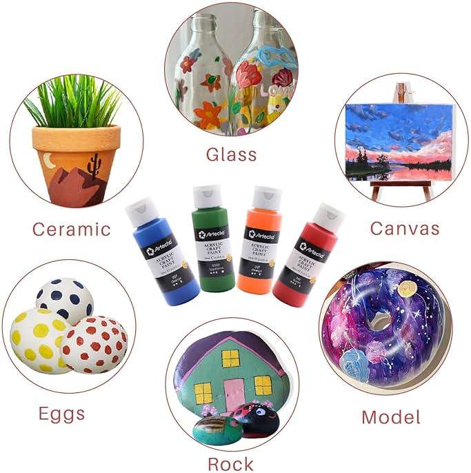 Artecho Acrylic Paint Set 24 Colors 2oz/59ml with 12 Brushes, Art Supplies | Permanent rich pigment non-toxic craft kit for canvas, fabric, rock, wood, ceramic, Great gift for adults & beginners - Image 6