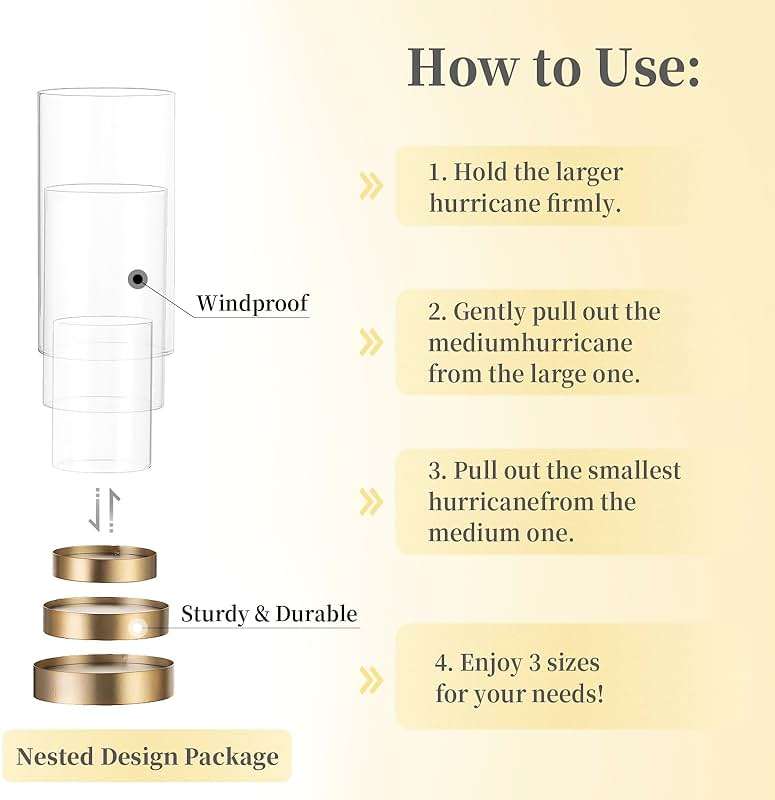 Hewory Hurricane Candle Holder for Pillar Candles: Gold Votive Candle Holders Set of 12, Glass Hurricane with Metal Candle Plate, Pillar Candle Holder for Table Centerpiece Wedding Holiday Home Decor - Image 4