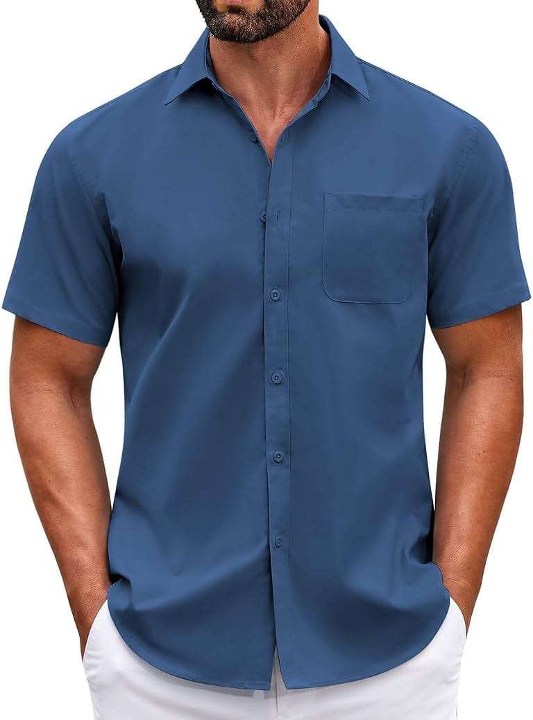 COOFANDY Mens Short Sleeve Casual Button Down Shirts Summer Untucked Dress Shirts with Pocket - Image 1