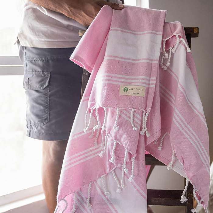 Salt Earth Cotton Turkish Beach Towel (Set of 2, 36"x72") - Soft, Quick Dry, Sand Resistant, Absorbent Towels for Bathroom, Home, Travel, Pool, Spa, Bath, Swim - Beach Towels Oversized (Pink) - Image 2