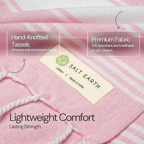 Salt Earth Cotton Turkish Beach Towel (Set of 2, 36"x72") - Soft, Quick Dry, Sand Resistant, Absorbent Towels for Bathroom, Home, Travel, Pool, Spa, Bath, Swim - Beach Towels Oversized (Pink) - Image 4