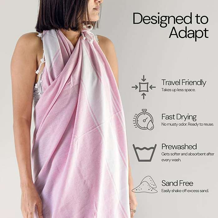 Salt Earth Cotton Turkish Beach Towel (Set of 2, 36"x72") - Soft, Quick Dry, Sand Resistant, Absorbent Towels for Bathroom, Home, Travel, Pool, Spa, Bath, Swim - Beach Towels Oversized (Pink) - Image 5