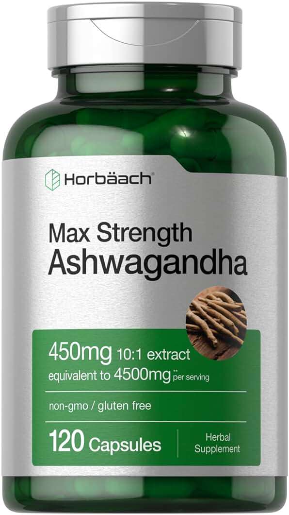 Horbäach Ashwagandha Supplement | Max Strength | 120 Capsules | Non-GMO, Gluten Free - Image 1