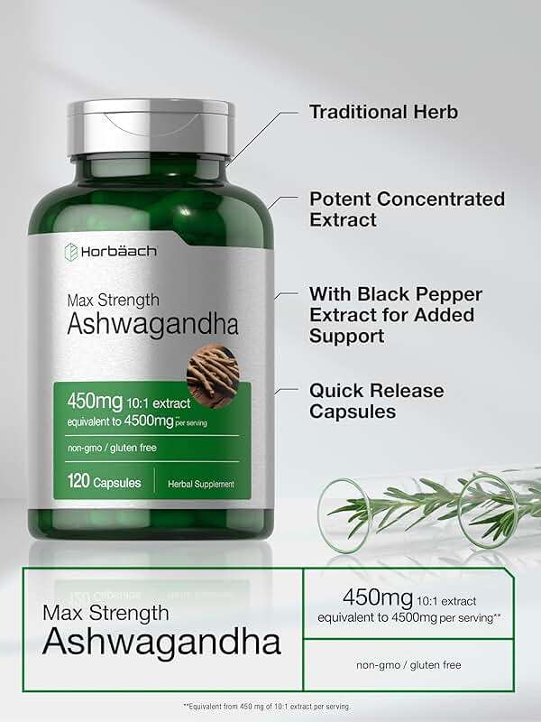 Horbäach Ashwagandha Supplement | Max Strength | 120 Capsules | Non-GMO, Gluten Free - Image 4