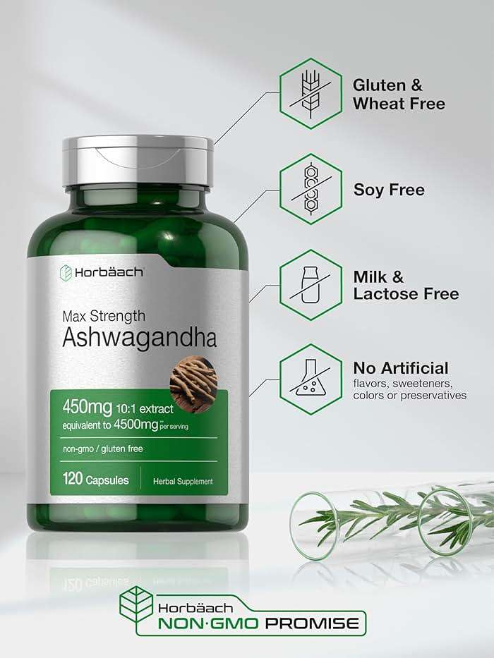 Horbäach Ashwagandha Supplement | Max Strength | 120 Capsules | Non-GMO, Gluten Free - Image 5