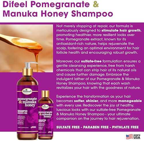Difeel Pomegranate & Manuka Honey Sulfate-Free Shampoo 33.8 oz. - Strengthens & Moisturizes Damaged Hair - Image 4