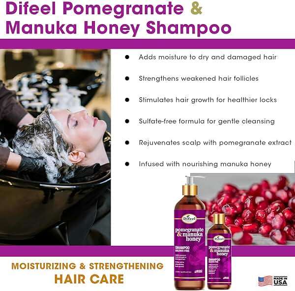 Difeel Pomegranate & Manuka Honey Sulfate-Free Shampoo 33.8 oz. - Strengthens & Moisturizes Damaged Hair - Image 5