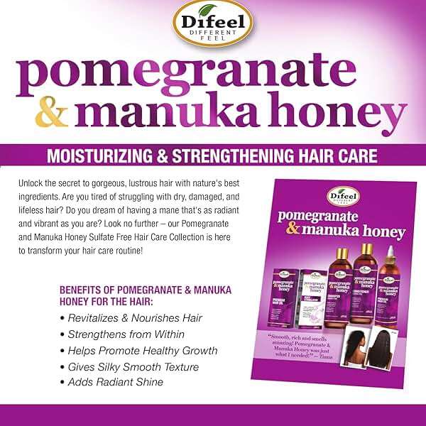Difeel Pomegranate & Manuka Honey Sulfate-Free Shampoo 33.8 oz. - Strengthens & Moisturizes Damaged Hair - Image 7