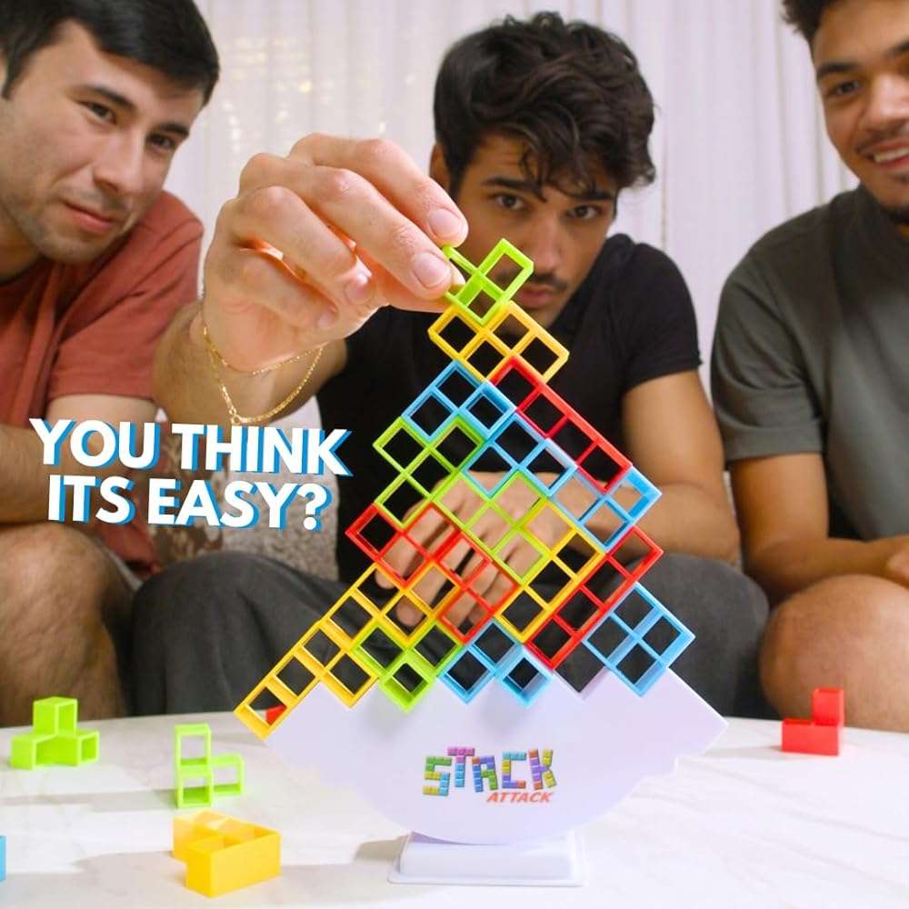 Stack Attack Tower Game, Fun Balance Games for Kids & Adults, Family Game Night Building Block and Stacking Gifts, Includes 48 Pcs & 36 Cards, Novelty Toy Gift - Image 2