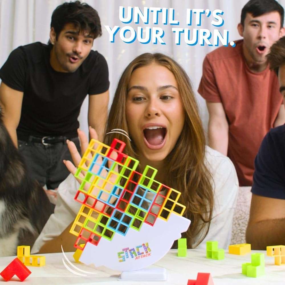 Stack Attack Tower Game, Fun Balance Games for Kids & Adults, Family Game Night Building Block and Stacking Gifts, Includes 48 Pcs & 36 Cards, Novelty Toy Gift - Image 3