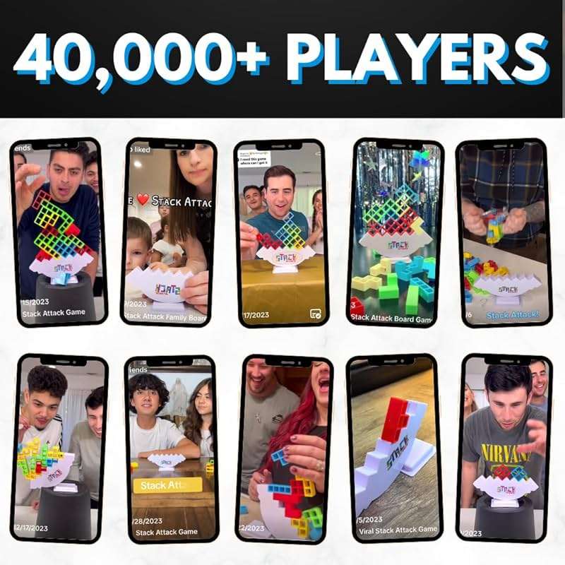 Stack Attack Tower Game, Fun Balance Games for Kids & Adults, Family Game Night Building Block and Stacking Gifts, Includes 48 Pcs & 36 Cards, Novelty Toy Gift - Image 5