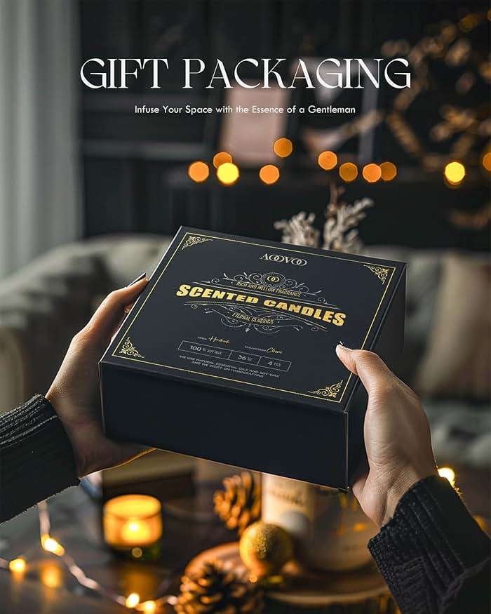 AOOVOO Scented Candles for Men - 4 Pack Candles for Home Scented, 36oz Soy Wax, 200 Hour Burn Time, Men Candle Set, Sandalwood Oud/Mahogany Teakwood/Smoke Vanilla/Jasmine Candle Set A - Image 6