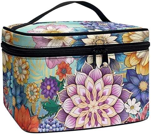 JoyLamoria Boho Floral Cosmetic Bag Toiletry Bag Desk Cosmetics Pouch Storage Home Decor - Image 1