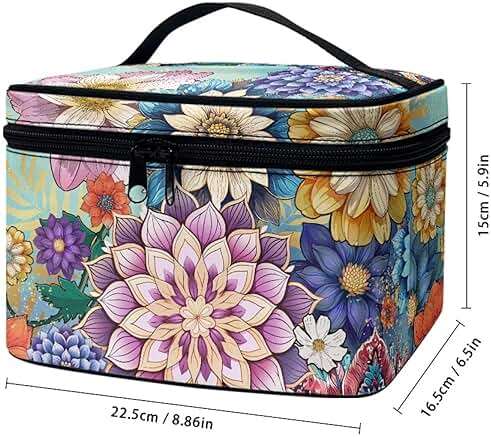 JoyLamoria Boho Floral Cosmetic Bag Toiletry Bag Desk Cosmetics Pouch Storage Home Decor - Image 3