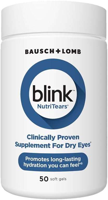 Blink NutriTears Clinically Proven Supplement for Dry Eyes, Eye Care with Lutein & Zeaxanthin and Vitamin D to Hydrate Eyes from Within for Long-Lasting Relief, 50 Softgels - Image 1