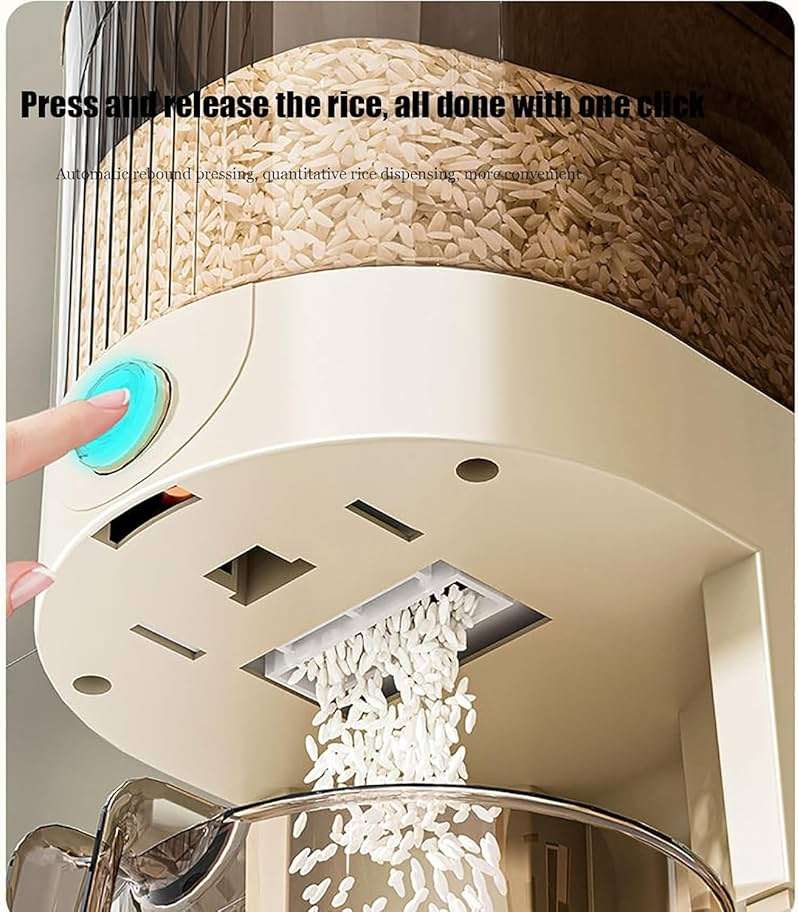 Peaoop 22LBS Rice Dispenser, Large Grain Container Storage with Lid Measuring Cylinder Household Cereal Dispenser Bucket for Kitchen Soybean Corn (22lb) - Image 4