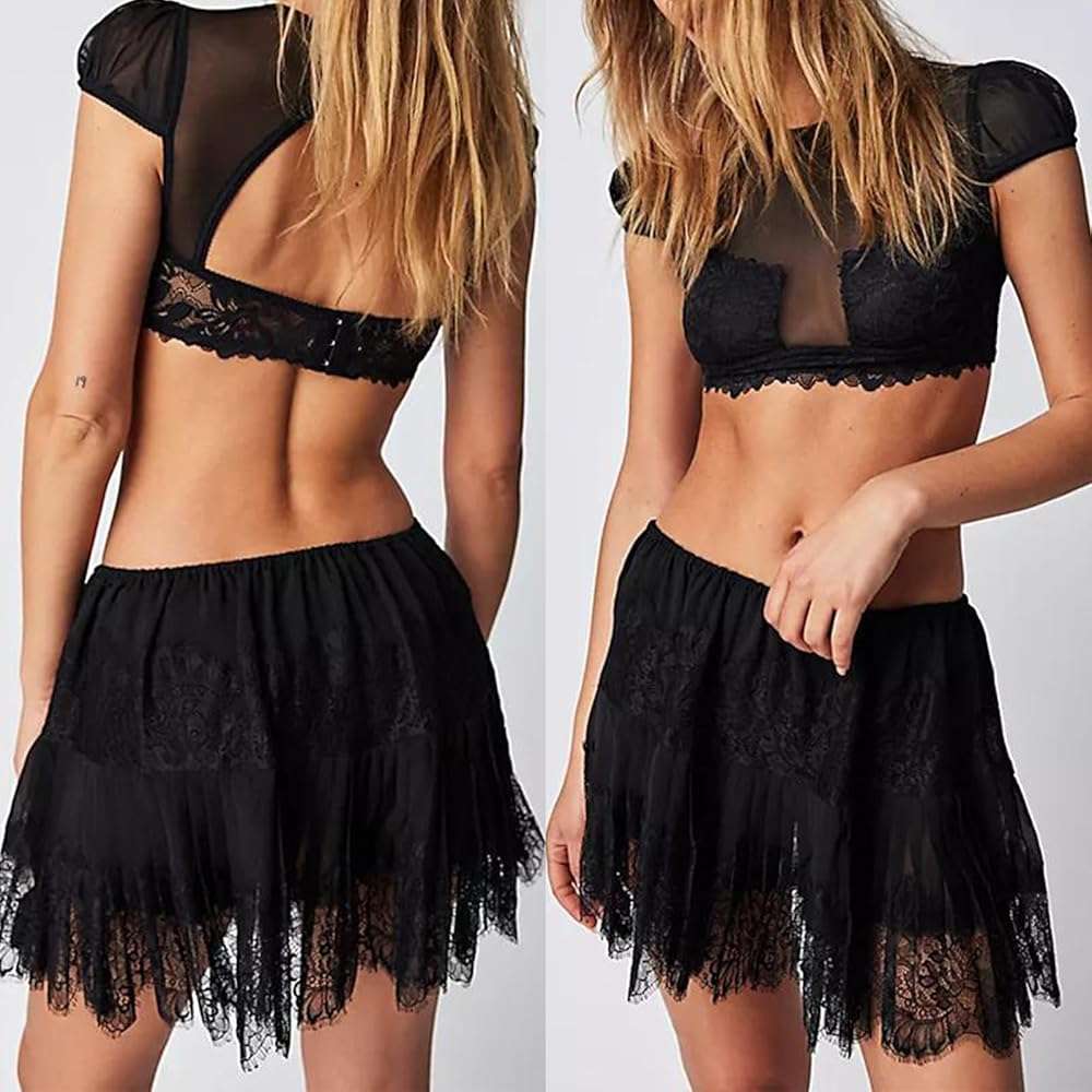 Women Y2k Lace Mini Skirt Fairy Mesh Floral Mid Low Rise Ruffle Half Slip Skirt Layered Flowy Short Skirt Streetwear - Image 6