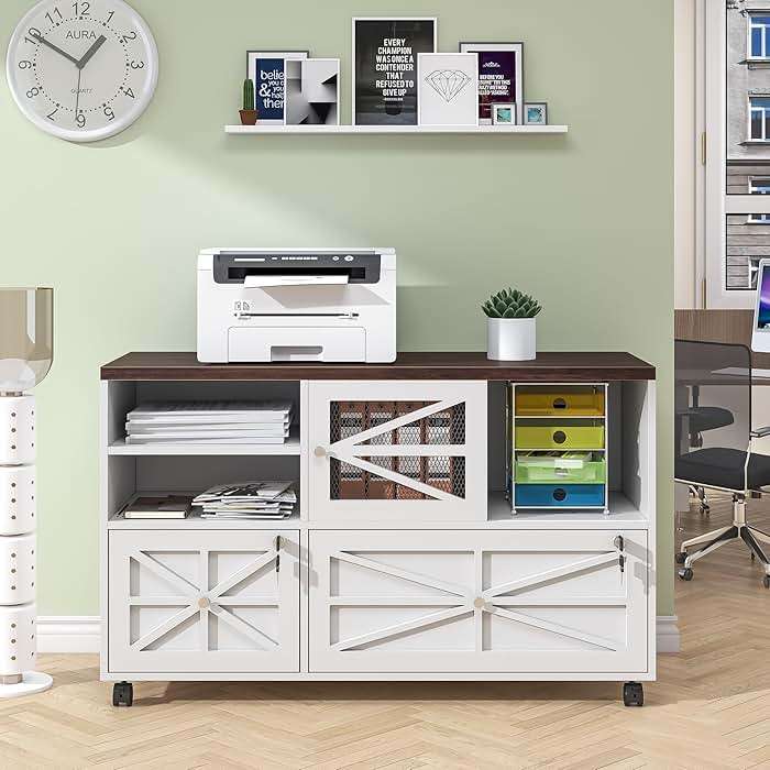 kepptory 2 Drawer File Cabinet with Lock, Rolling File Cabinet for Home Office Fits Files Letter/Legal/F4/A4, Filing Cabinet 2 Drawer with Adjustable Shelf & 2 Lockable Wheels (White + Brown) - Image 5
