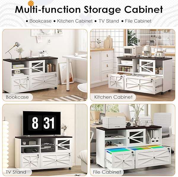 kepptory 2 Drawer File Cabinet with Lock, Rolling File Cabinet for Home Office Fits Files Letter/Legal/F4/A4, Filing Cabinet 2 Drawer with Adjustable Shelf & 2 Lockable Wheels (White + Brown) - Image 6