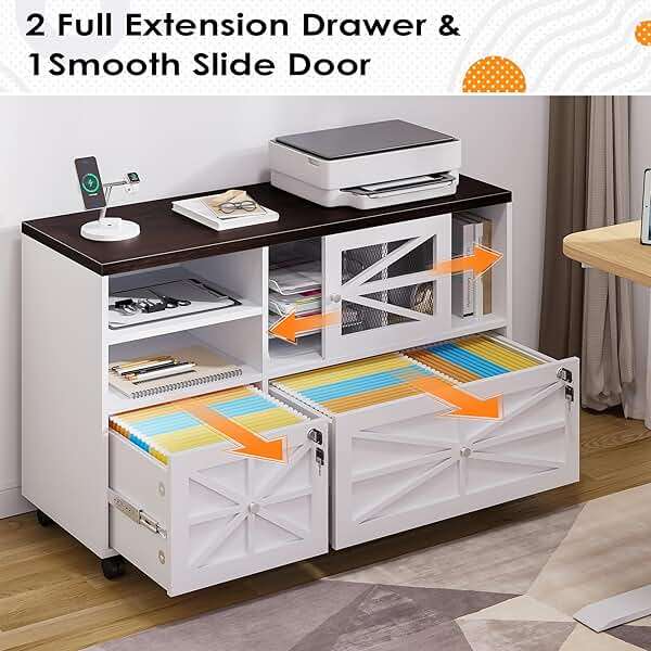 kepptory 2 Drawer File Cabinet with Lock, Rolling File Cabinet for Home Office Fits Files Letter/Legal/F4/A4, Filing Cabinet 2 Drawer with Adjustable Shelf & 2 Lockable Wheels (White + Brown) - Image 7