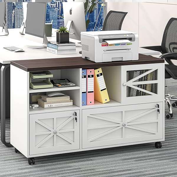 kepptory 2 Drawer File Cabinet with Lock, Rolling File Cabinet for Home Office Fits Files Letter/Legal/F4/A4, Filing Cabinet 2 Drawer with Adjustable Shelf & 2 Lockable Wheels (White + Brown) - Image 8
