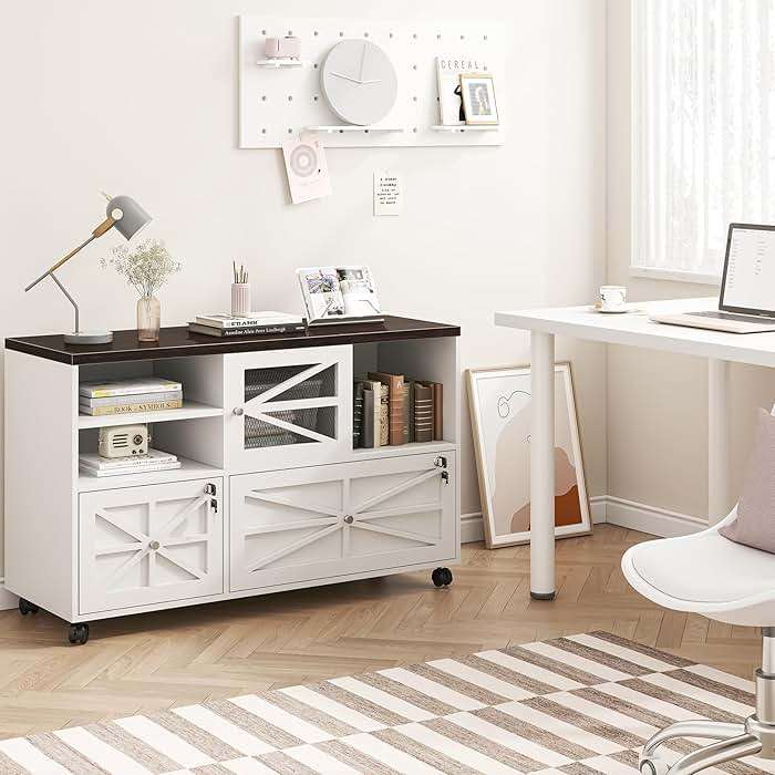 kepptory 2 Drawer File Cabinet with Lock, Rolling File Cabinet for Home Office Fits Files Letter/Legal/F4/A4, Filing Cabinet 2 Drawer with Adjustable Shelf & 2 Lockable Wheels (White + Brown) - Image 9