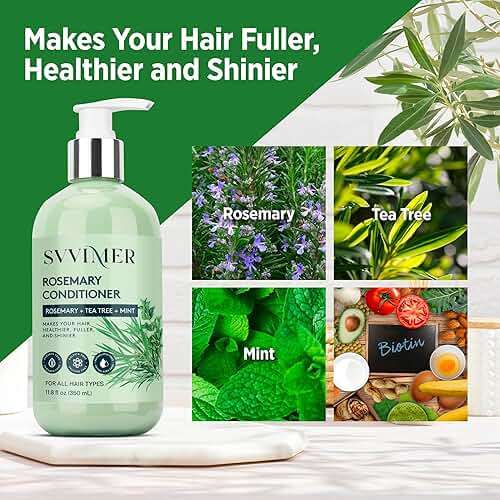 Svvimer Rosemary Hair Thickening Conditioner: Thickening Moisturizing Product with Biotin for Women Men - for Damaged Dry Thinning Hair 11.8 fl.oz - Image 4
