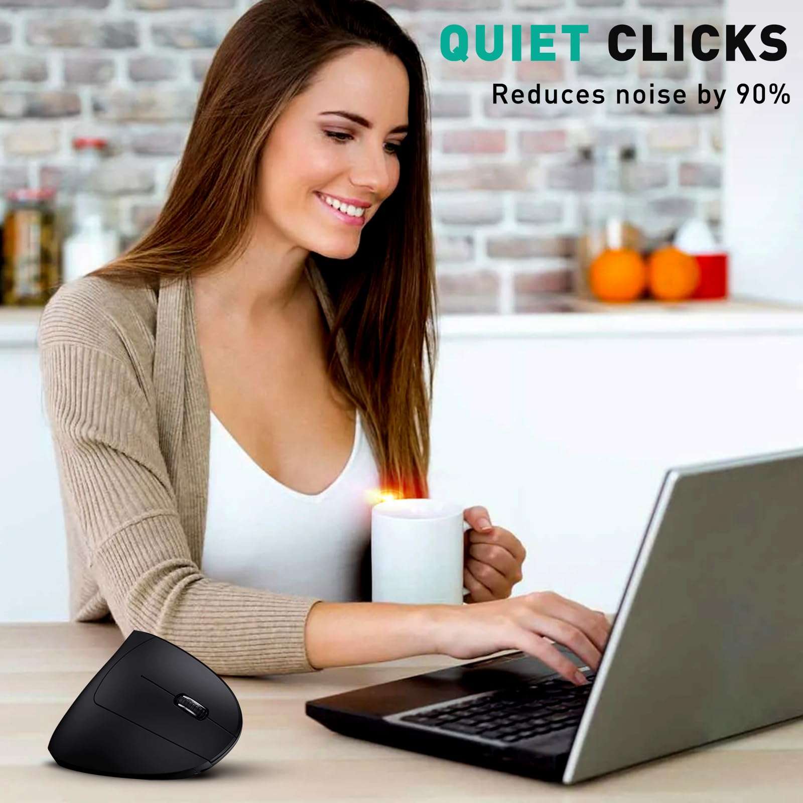 JYKEYMOUT Bluetooth and 2.4G (2-in-1) Rechargeable Wireless Mouse, Ergonomic Vertical Design, 1000/1200/1600 DPI, 6 Silent Buttons, for Laptop, Computer, PC, MacBook, Chromebook-Black - Image 5