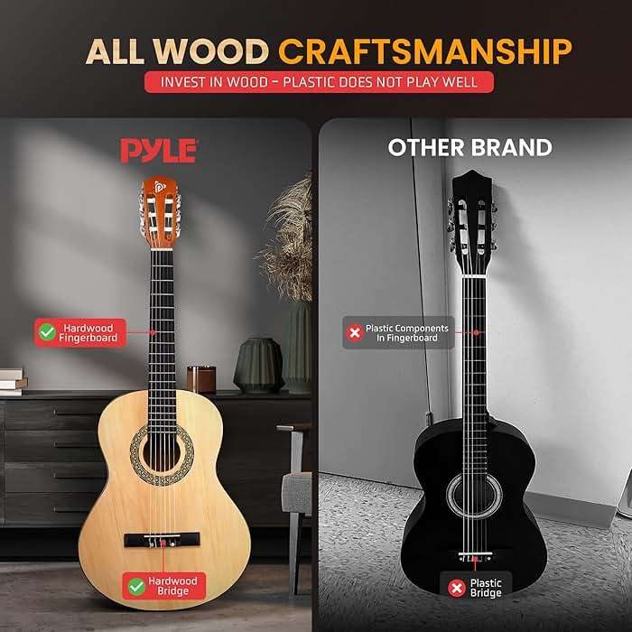 Pyle Beginner Acoustic Guitar Kit, 1/4 Junior Size All Wood Instrument for Kids, Adults, 30" Natural Ash - Image 4