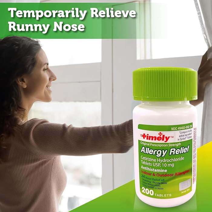TIME-Cap Labs 200 Tablets Cetirizine HCl 10mg Allergy Relief - Antihistamine for Adults & Children Age 6+, Helps Relieve Sneezing, Runny Nose, Itchy Watery Eyes & Itchy Throat - Image 6
