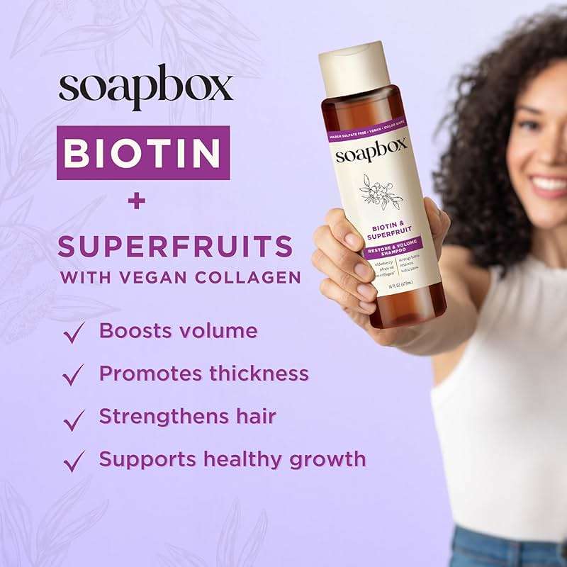 Soapbox Biotin & Super Fruit Shampoo & Conditioner Set, Leaves Hair Volumized & Strengthened - Clean Ingredients Free of Harsh Chemicals, Sulfates, Parabens & Silicones - 1 Liter Each - Image 2