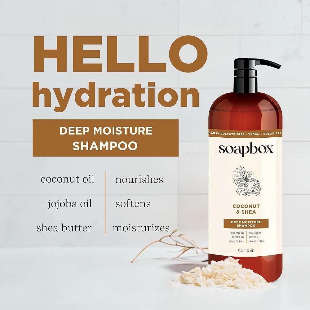 Soapbox Coconut & Shea Shampoo & Conditioner Set, For Dry, Damaged Hair - Nourishes & Moisturizes Hair - Clean Ingredients Free of Harsh Chemicals, Sulfates, Parabens & Silicones - 1 Liter Each - Image 4